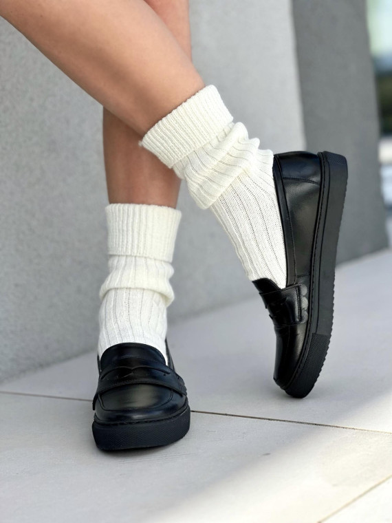 Czarne mokasyny damskie skórzane