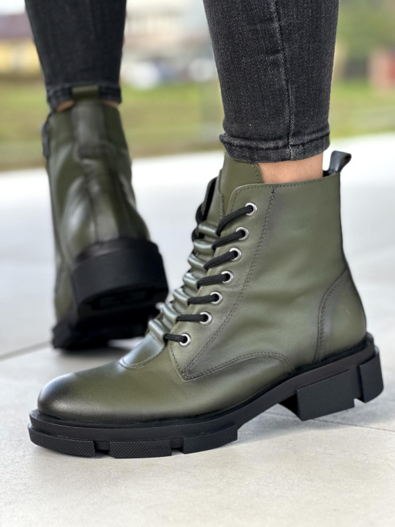 Khaki trapery damskie skórzane