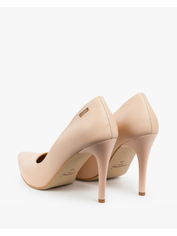 Czółenka beżowe damskie skórzane