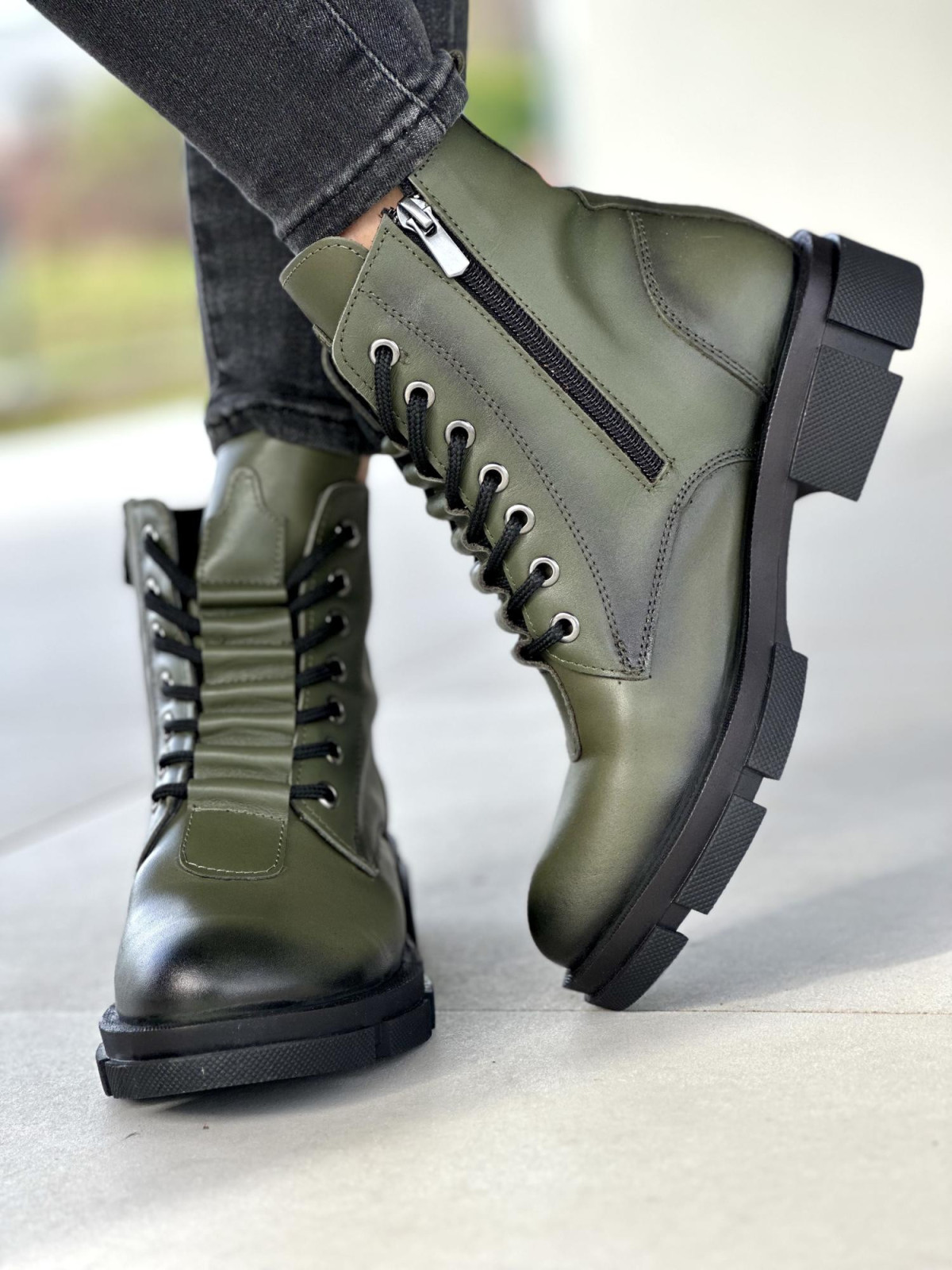 Khaki trapery damskie skórzane