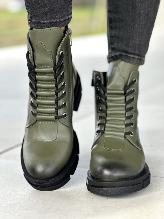 Khaki trapery damskie skórzane