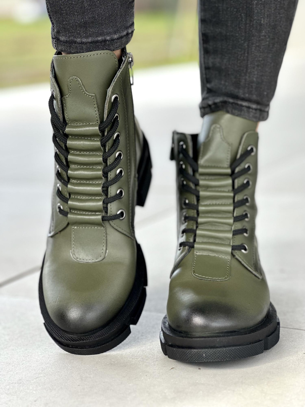 Khaki trapery damskie skórzane