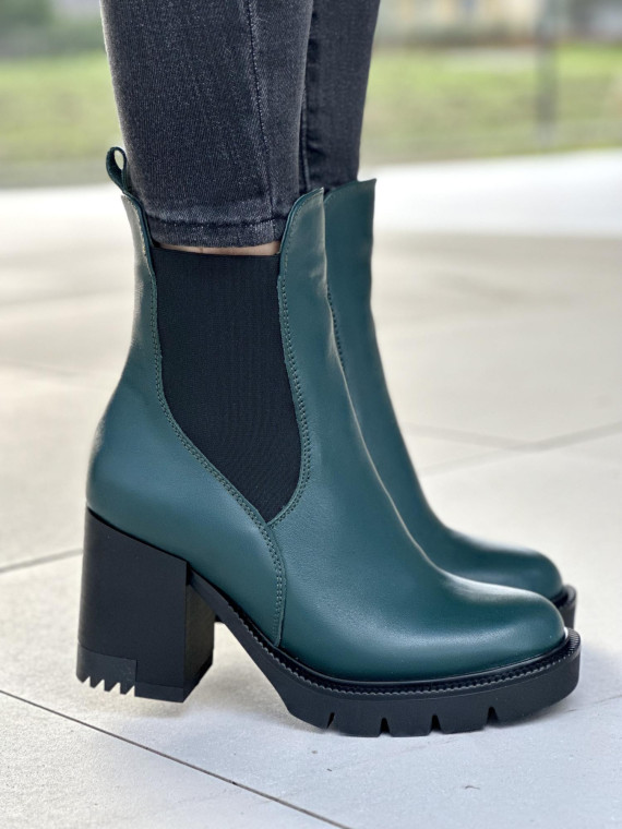 Zielone botki damskie skórzane