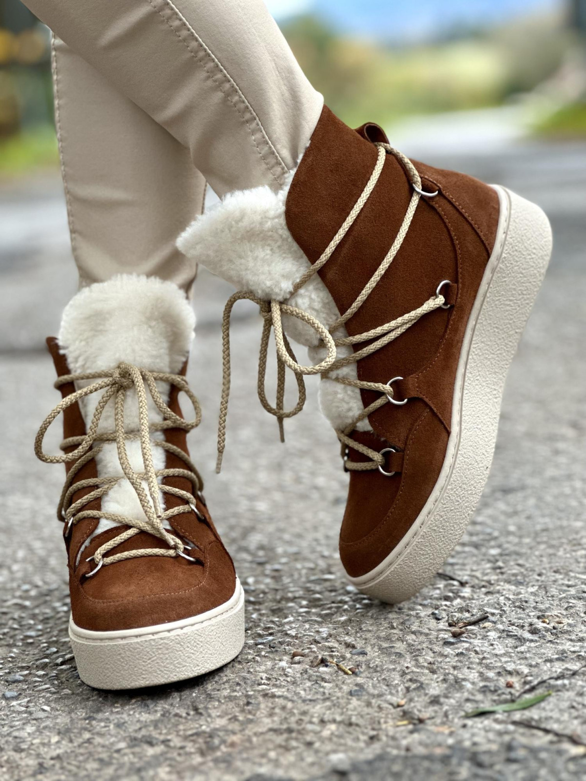 Rude śniegowce damskie skórzane