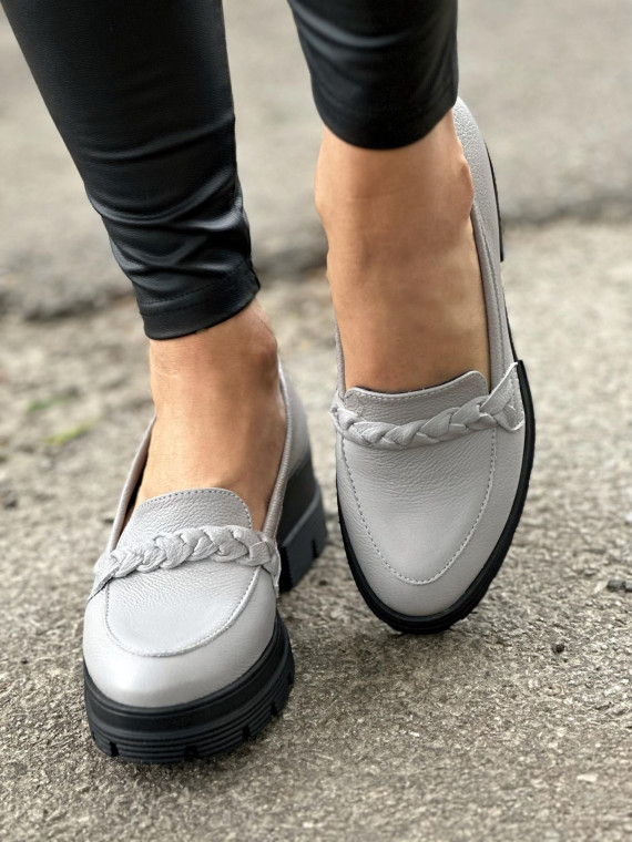 Szare mokasyny damskie skórzane