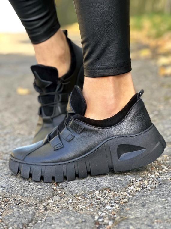 Czarne trampki damskie skórzane