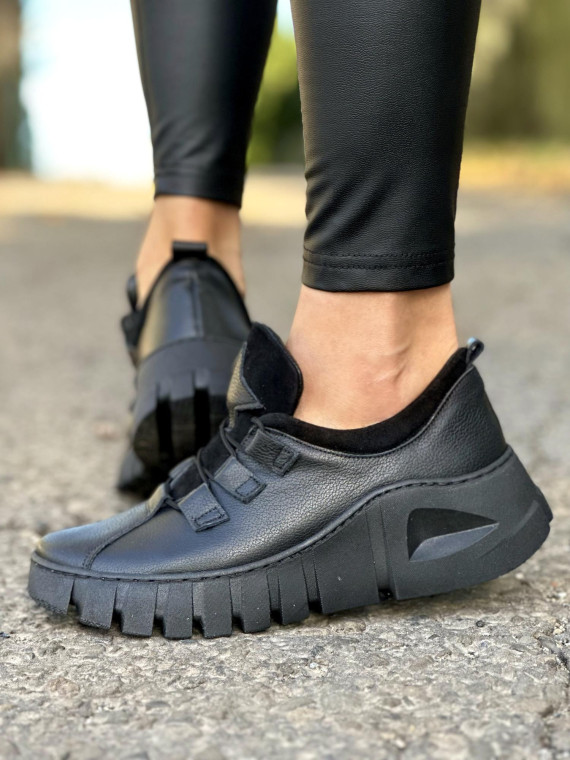 Czarne trampki damskie skórzane