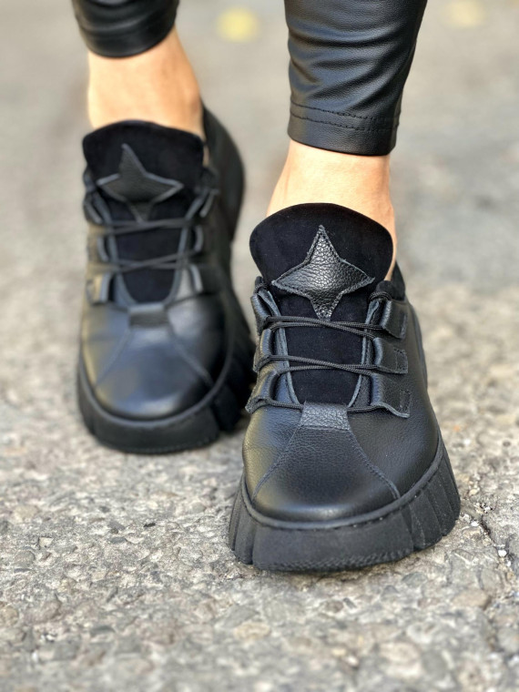 Czarne trampki damskie skórzane