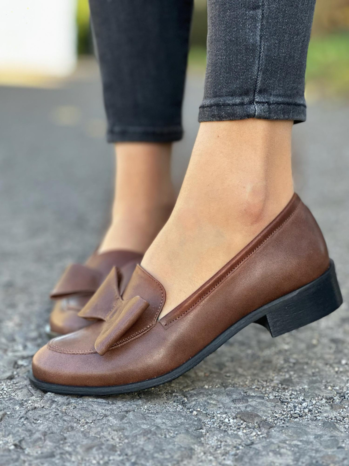 Brązowe mokasyny damskie skórzane