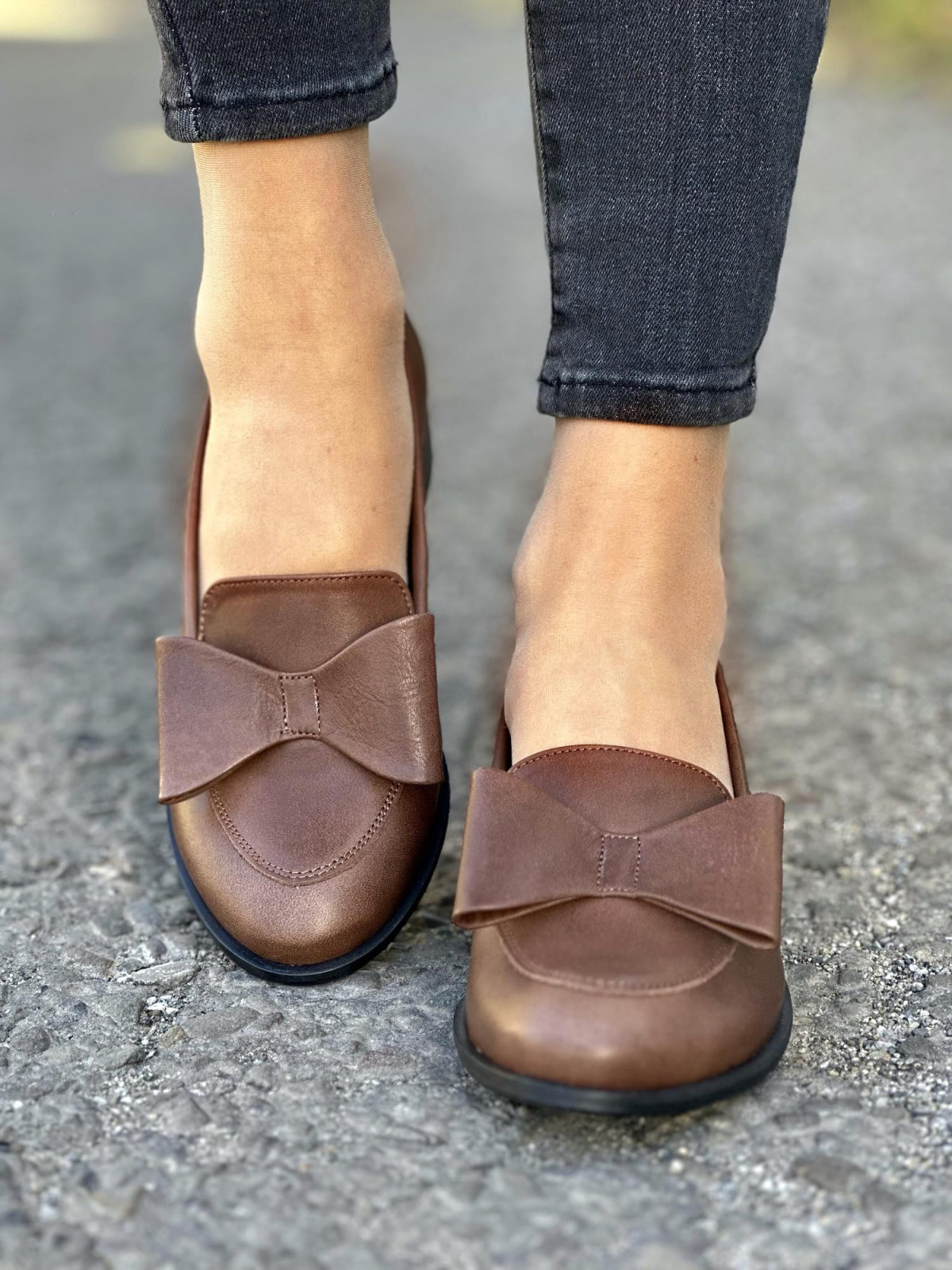 Brązowe mokasyny damskie skórzane