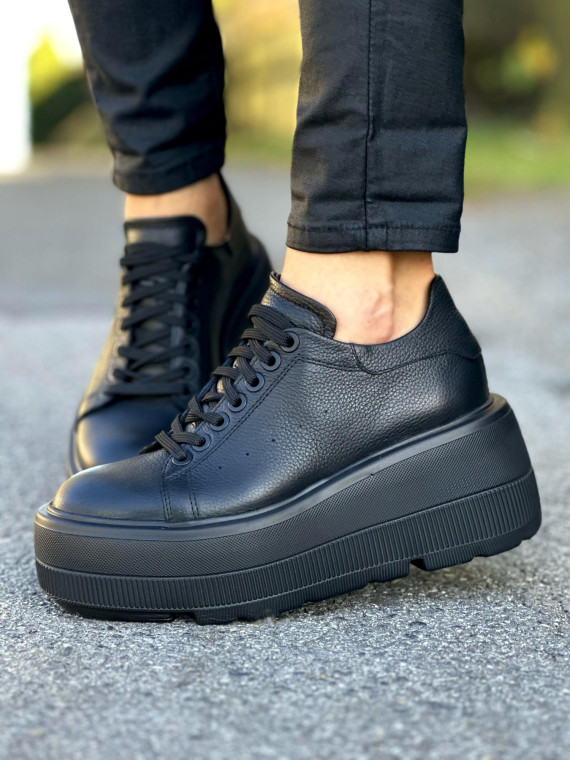 Czarne trampki damskie skórzane