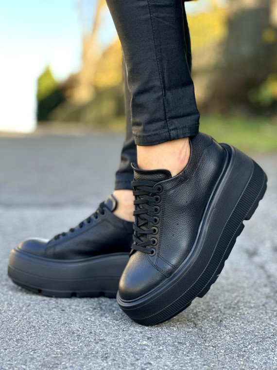 Czarne trampki damskie skórzane