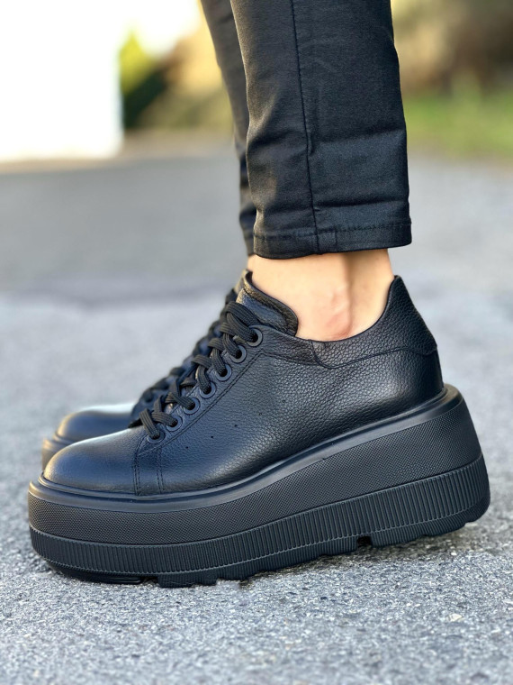 Czarne trampki damskie skórzane