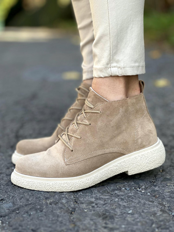 Beżowe półbuty damskie skórzane