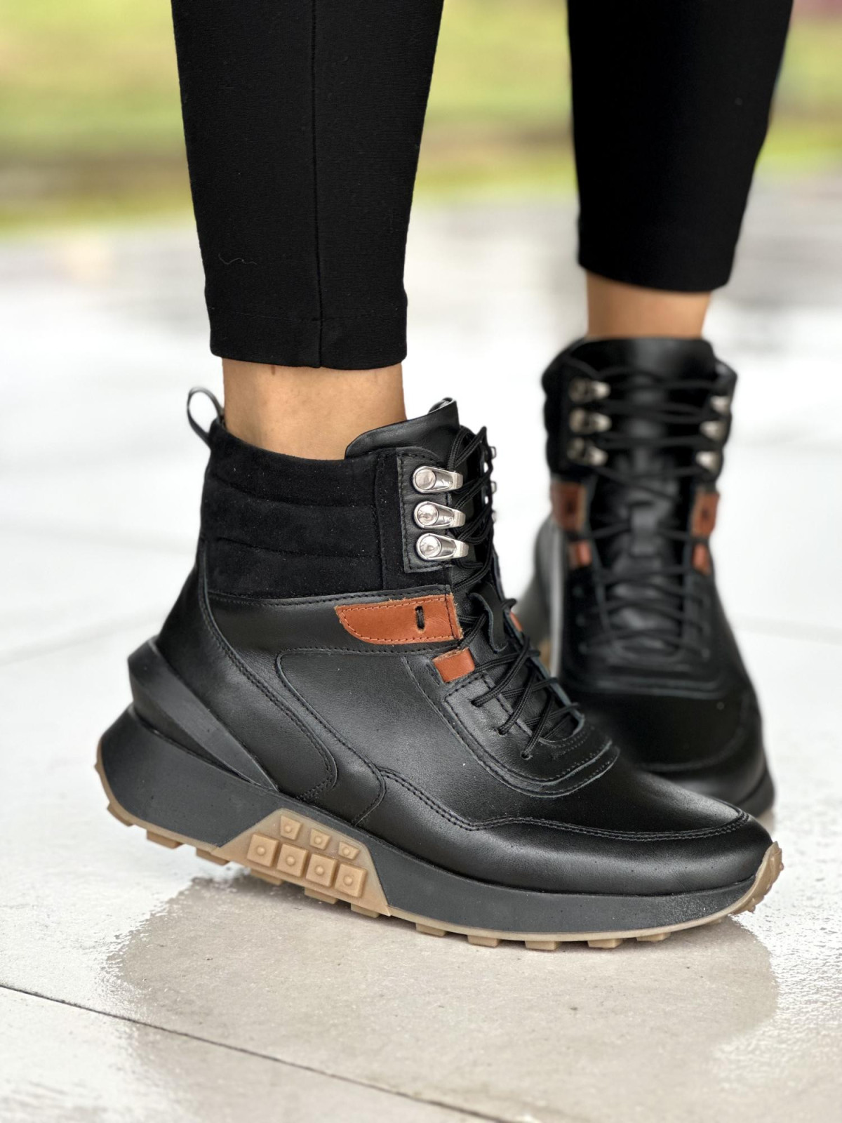 Czarne sneakersy damskie skórzane