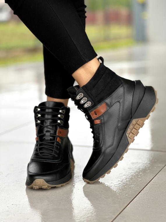 Czarne sneakersy damskie skórzane