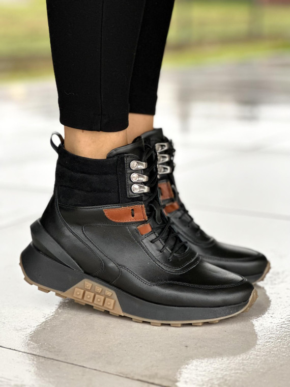 Czarne sneakersy damskie skórzane