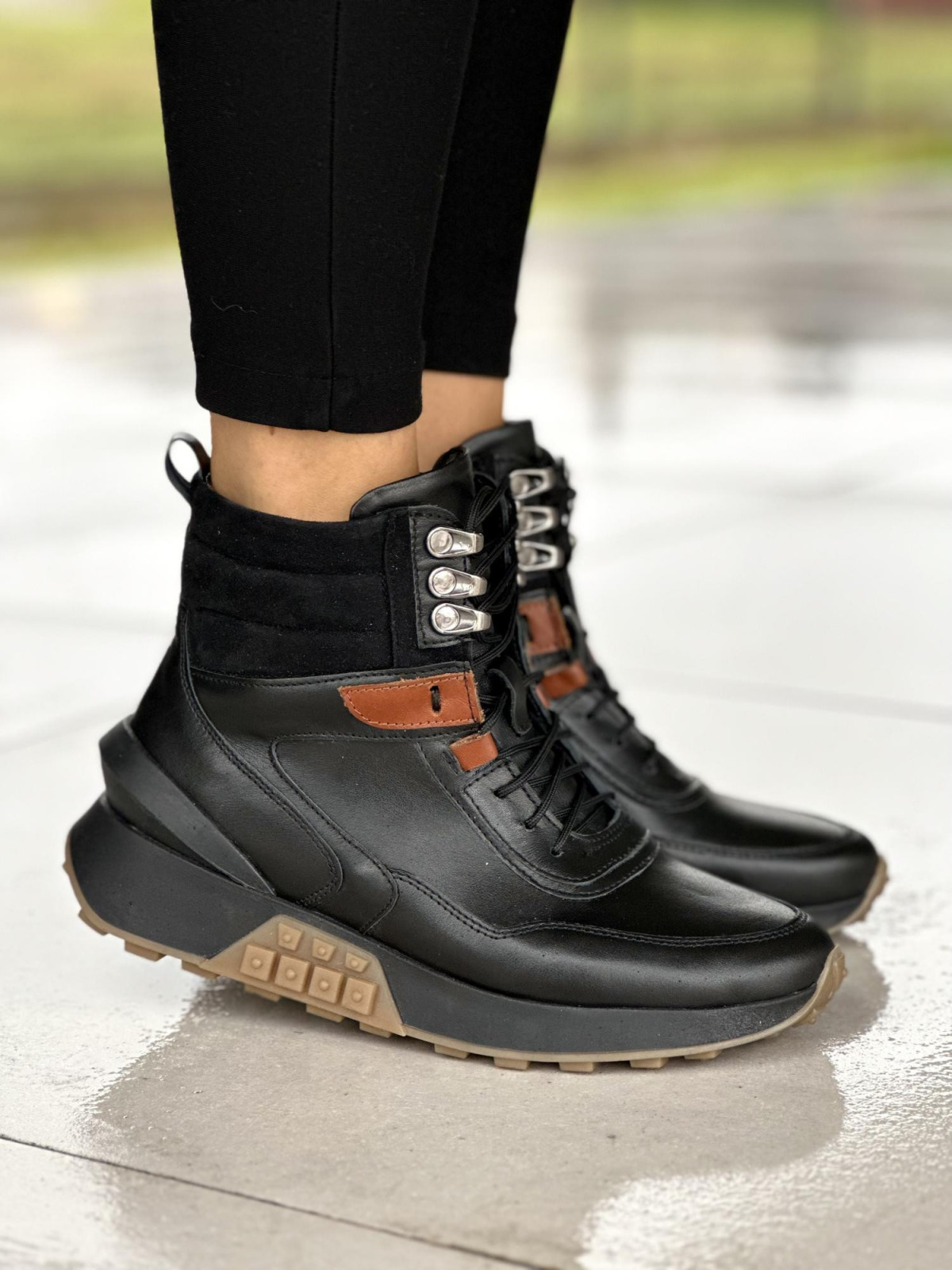 Czarne sneakersy damskie skórzane