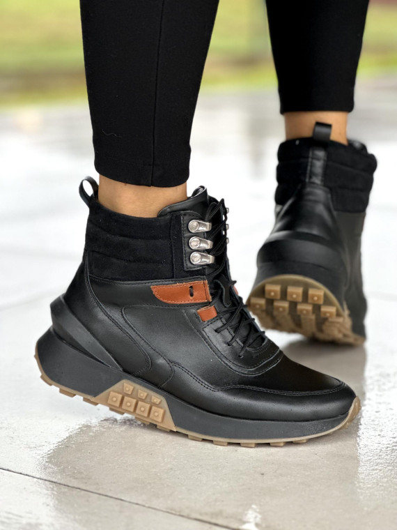 Czarne sneakersy damskie skórzane