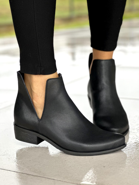 Czarne botki damskie skórzane