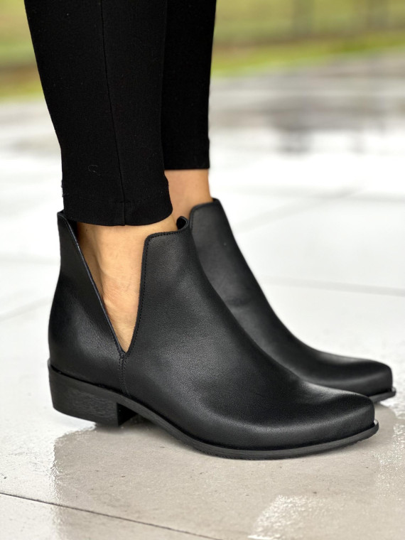 Czarne botki damskie skórzane