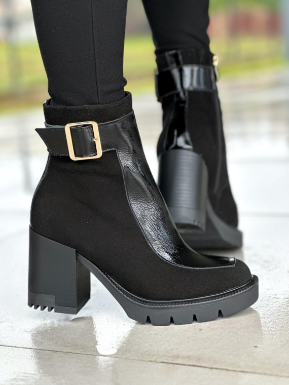 Czarne botki damskie skórzane