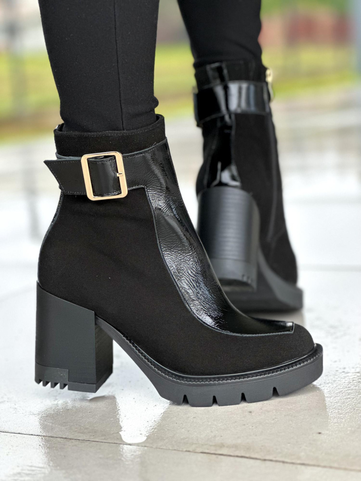 Czarne botki damskie skórzane