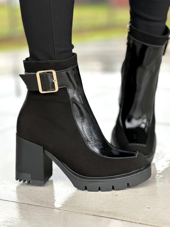 Czarne botki damskie skórzane