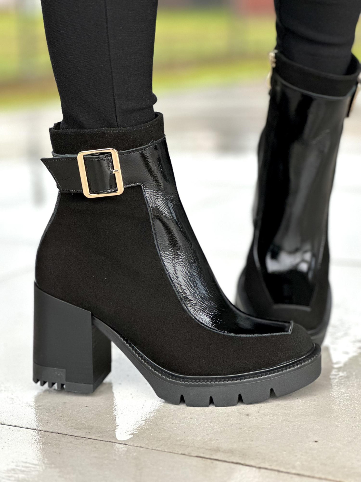 Czarne botki damskie skórzane