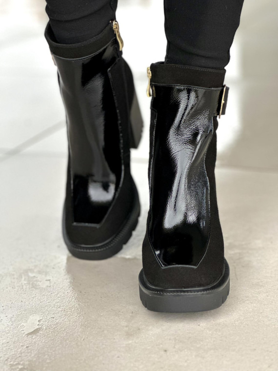 Czarne botki damskie skórzane