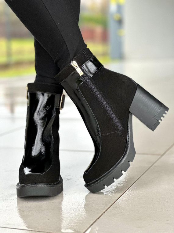 Czarne botki damskie skórzane