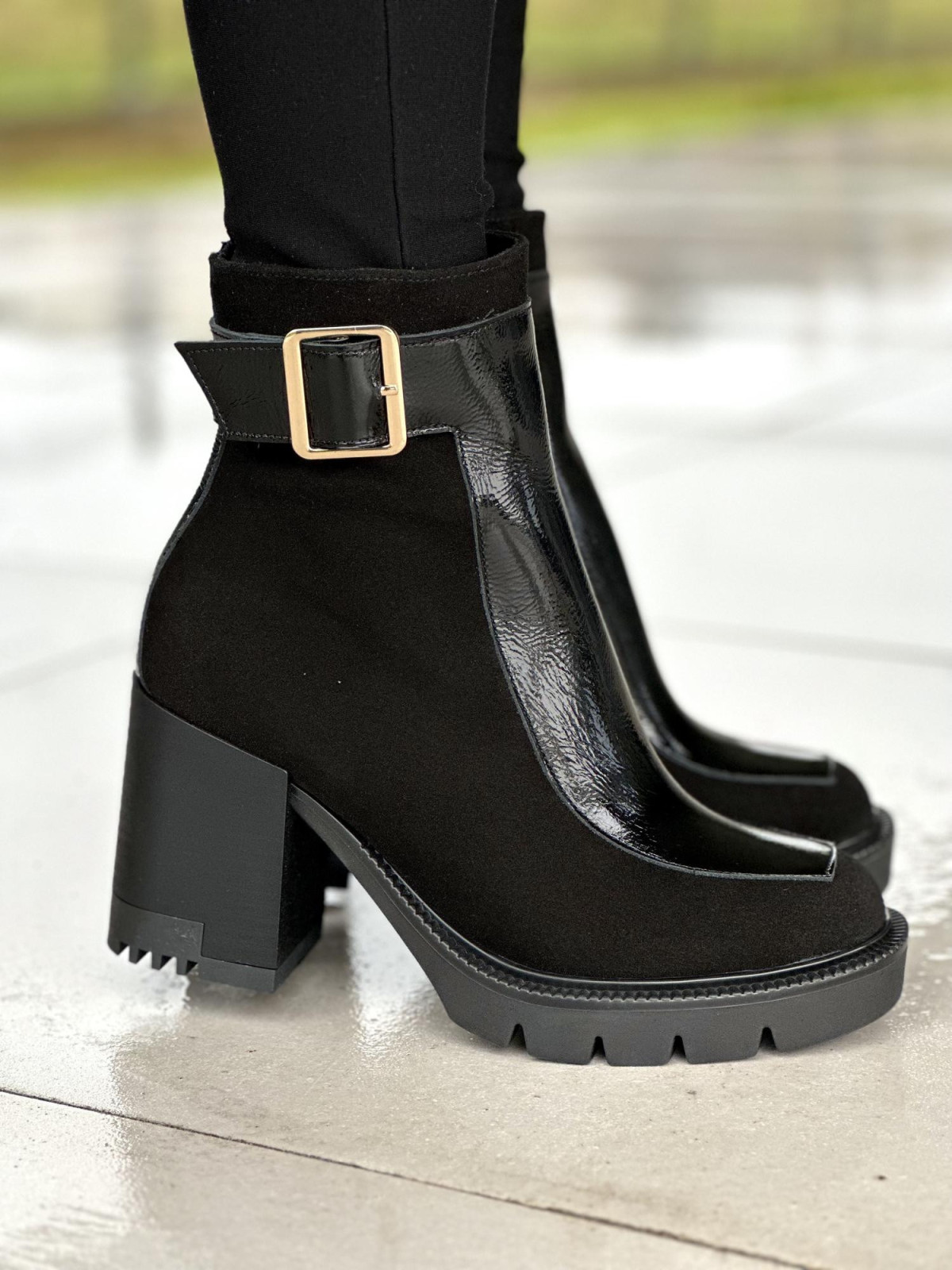 Czarne botki damskie skórzane