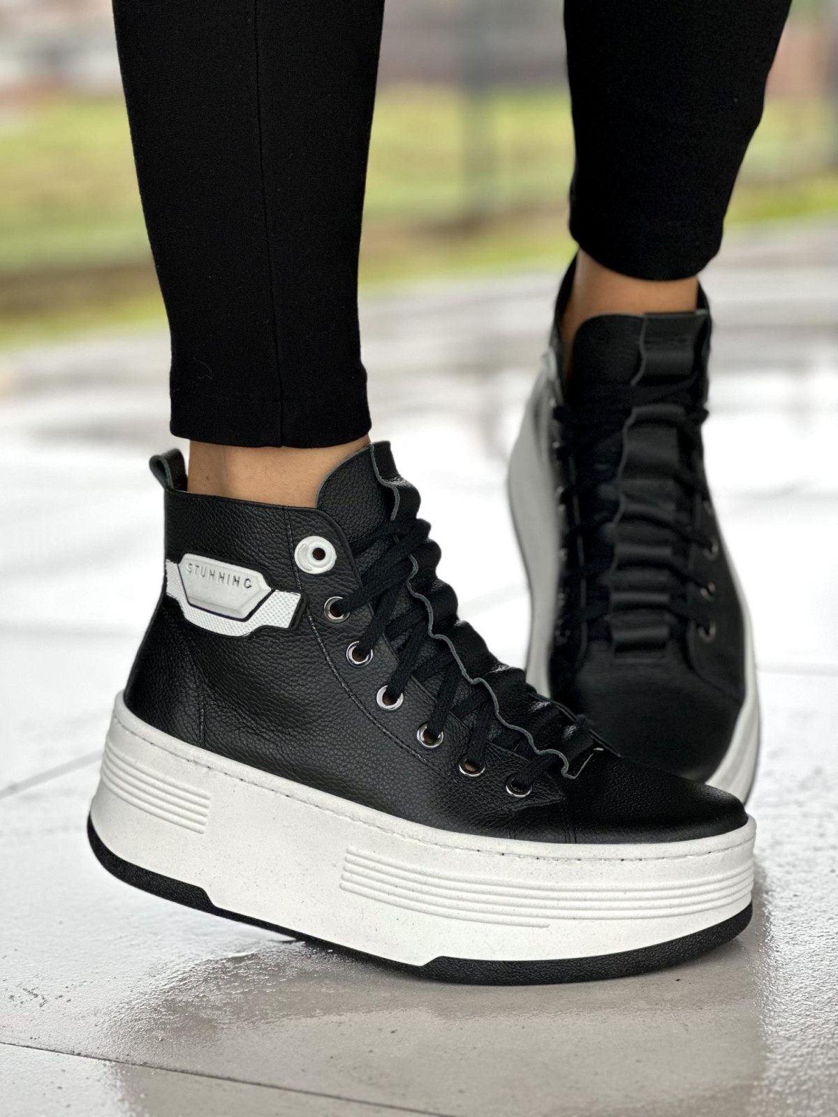 Czarne trampki damskie skórzane