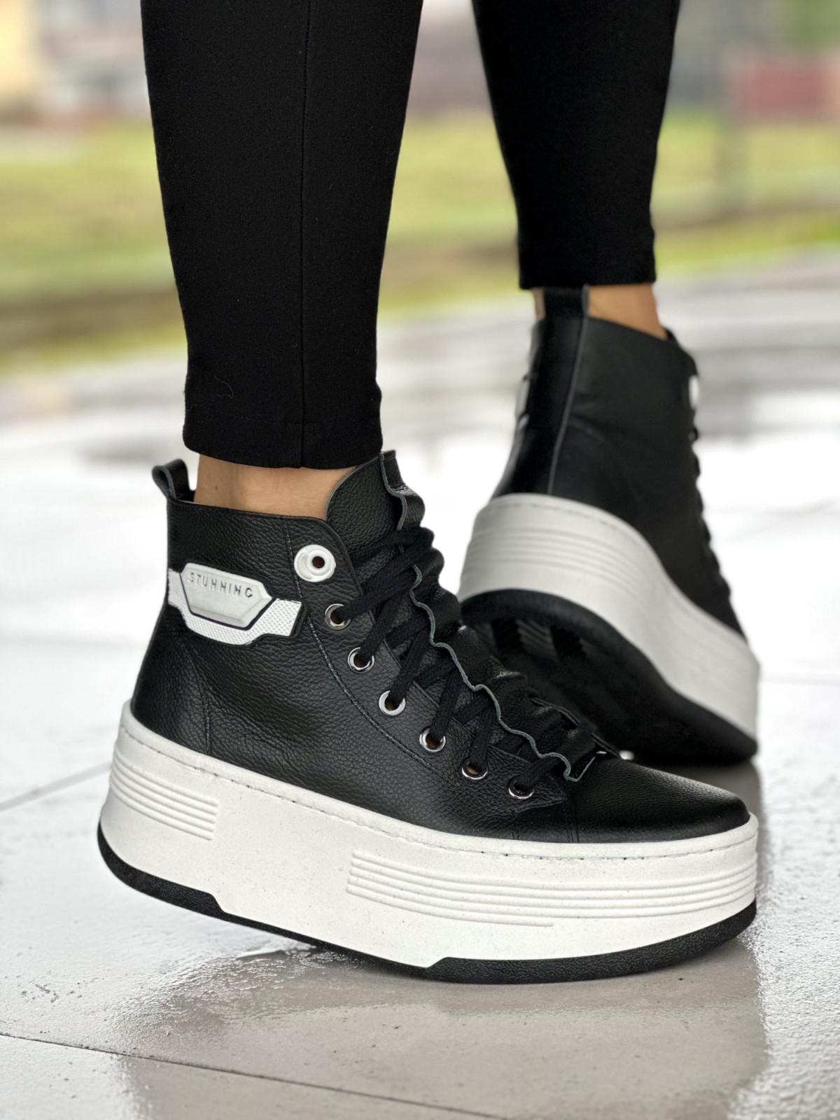 Czarne trampki damskie skórzane