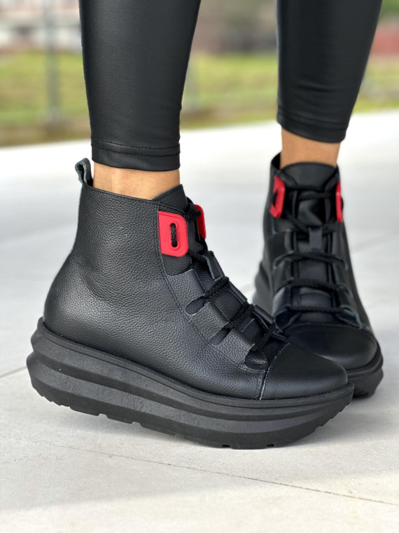 Czarne sneakersy damskie skórzane