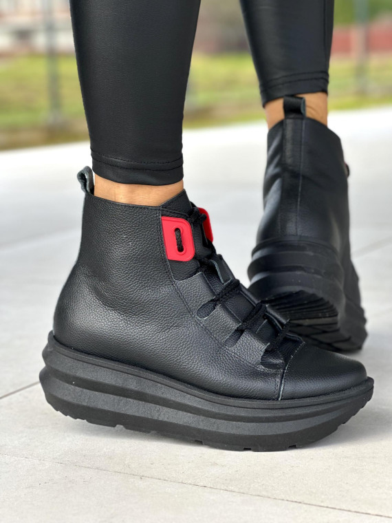 Czarne sneakersy damskie skórzane