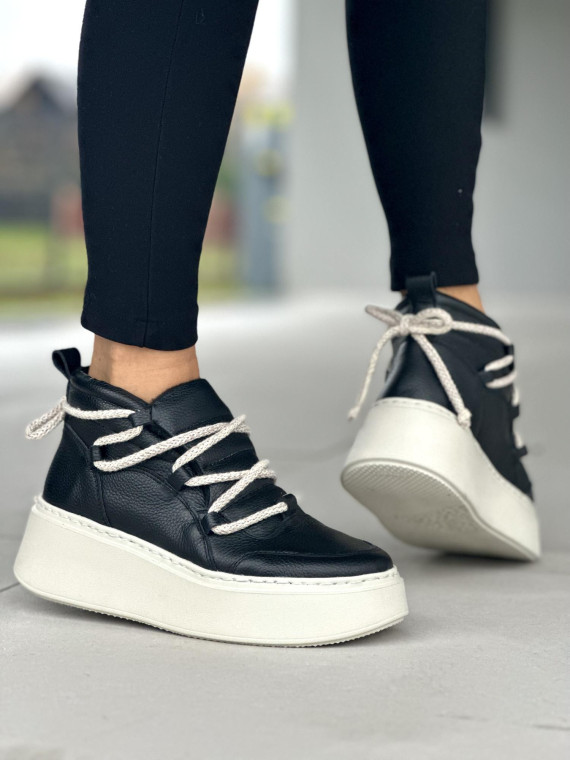 Czarne trampki damskie skórzane