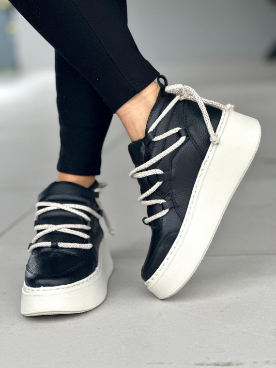 Czarne trampki damskie skórzane