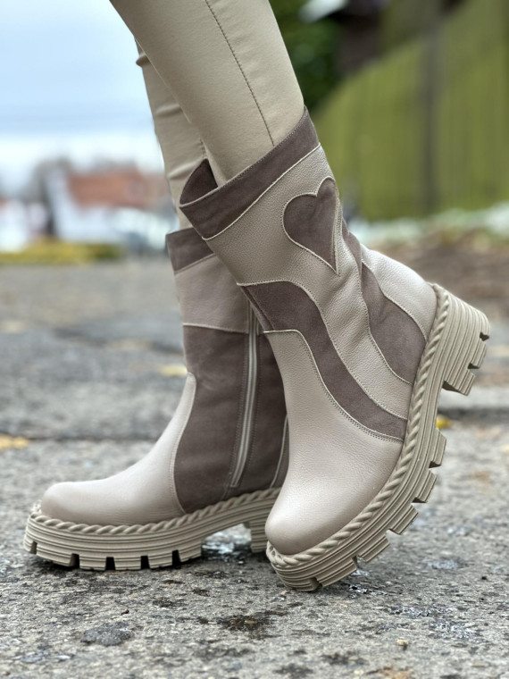 Cappucino botki damskie skórzane