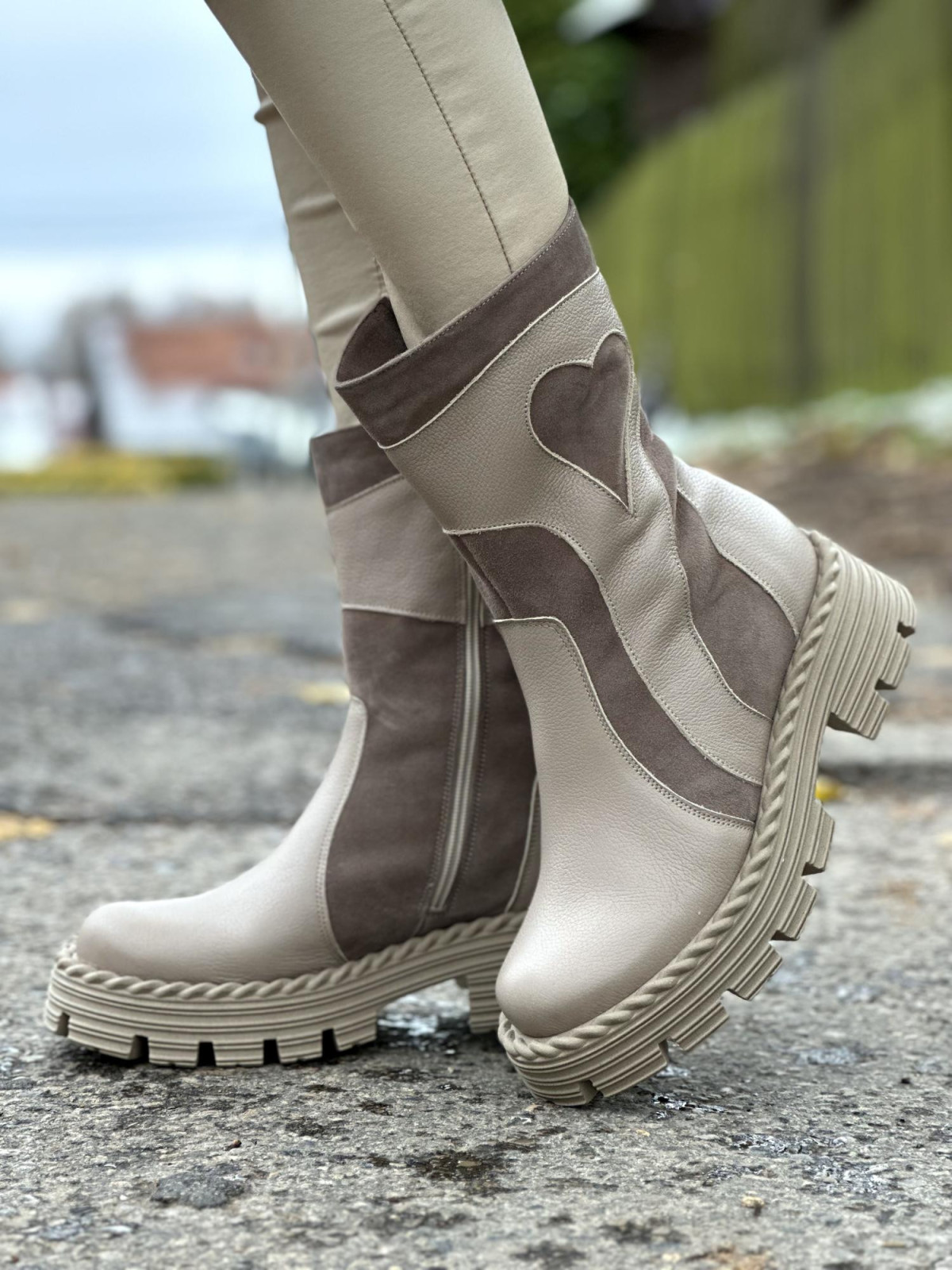 Cappucino botki damskie skórzane