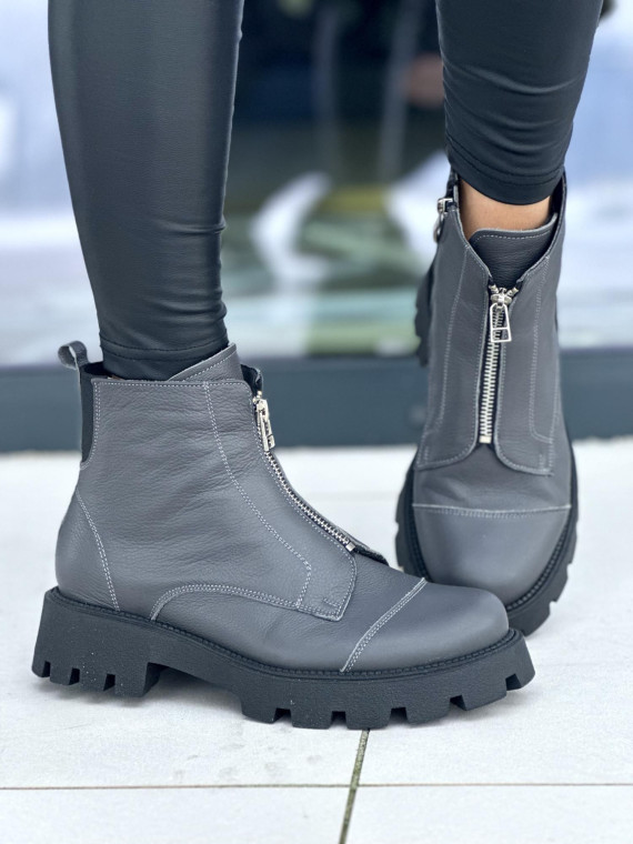 Szare trapery damskie skórzane