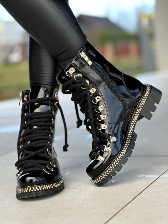 Czarne trapery damskie skórzane