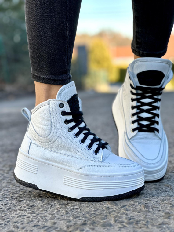 Ocieplane lekkie białe sneakersy damskie ze skóry naturalnej