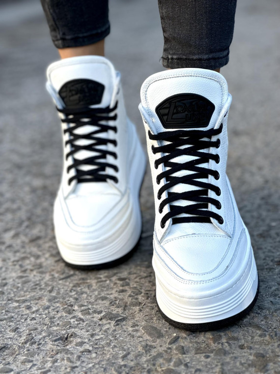 Ocieplane lekkie białe sneakersy damskie ze skóry naturalnej