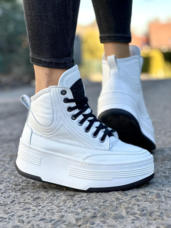 Ocieplane lekkie białe sneakersy damskie ze skóry naturalnej