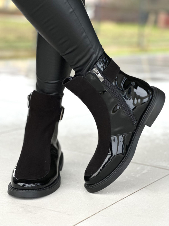 Czarne ocieplane botki damskie ze skóry naturalnej