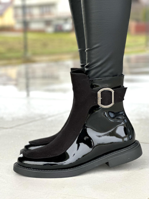 Czarne ocieplane botki damskie ze skóry naturalnej