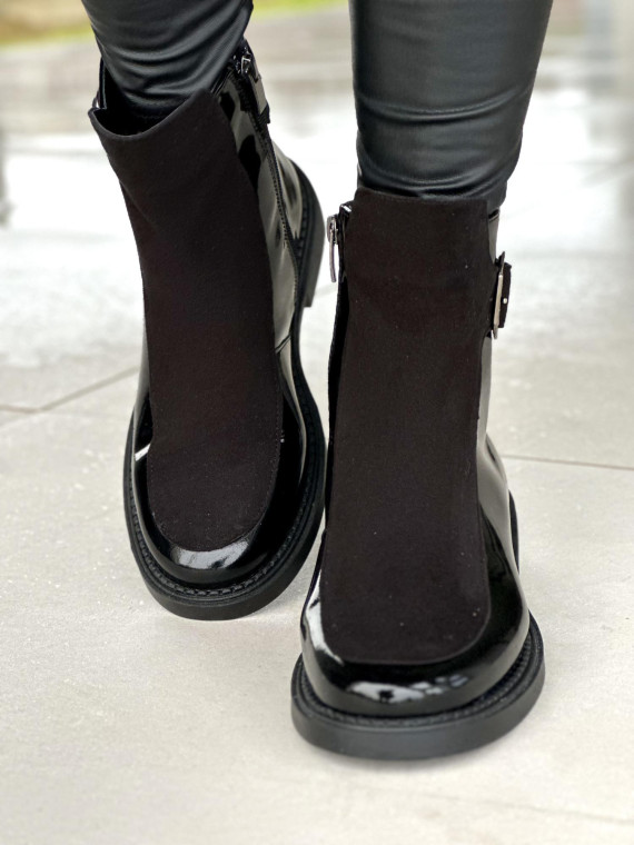 Czarne ocieplane botki damskie ze skóry naturalnej