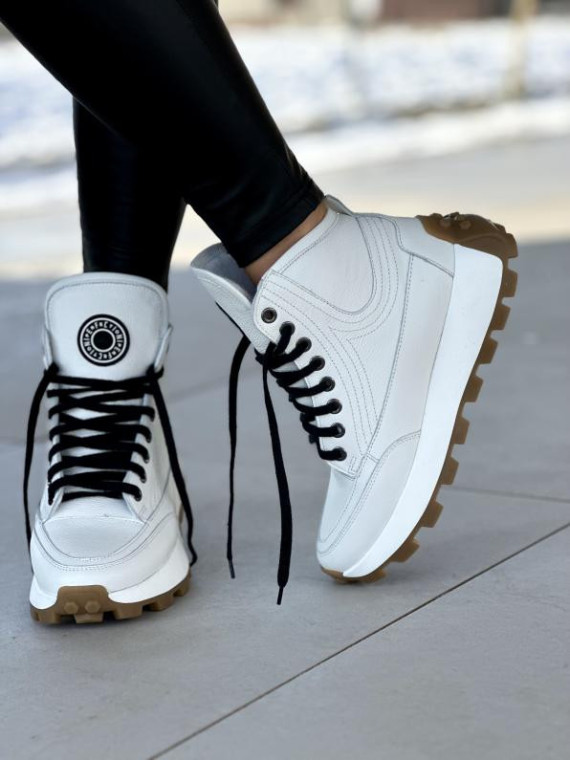 Białe wysokie sneakersy damskie skóra naturalna