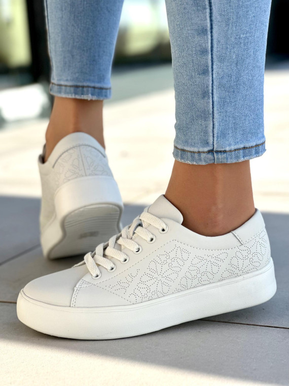 Lekkie, jasno-beżowe trampki damskie, skóra naturalna